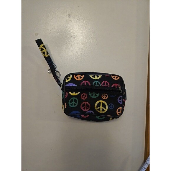 Y2K Peace Sign Change Coin Purse Keychain Wallet ID Holder 3.5"W × 2" L  Zipper - Picture 2 of 7